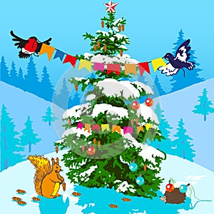 Christmas tree and animals.