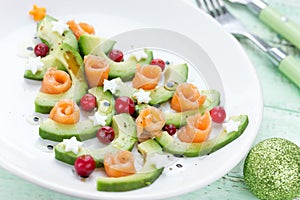 Christmas tree appetizer, festive avocado salmon salad