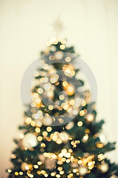 Christmas tree background with blurred, sparking, glowing.