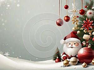 Christmas tree background and Christmas decorations with snow, blurred, sparking, glowing. Happy New Year and Xmas