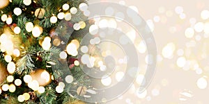 Christmas tree background. Festive bold bokeh photo