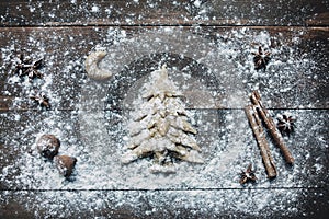 Christmas tree baking rustic background