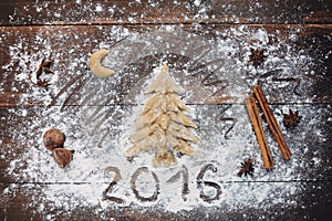 Christmas tree baking rustic background