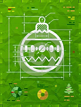 Christmas tree ball as technical blueprint drawing