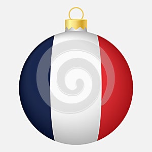 Christmas tree ball with France flag. Icon for Christmas holiday