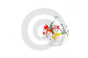 Christmas tree ball made of glass with snowmen painting