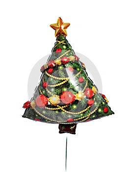 Christmas tree balloon object with gold star and ornament decoration isolated on white