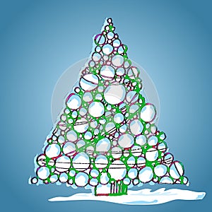 Christmas tree of balls, hand-drawn, vector illustration