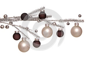 Christmas-tree balls on silvery branch.