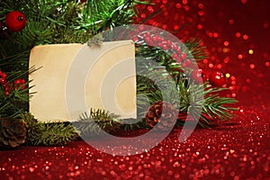 Christmas tree banches with blank note photo