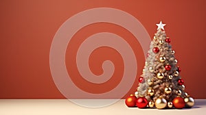 Christmas tree with baubles on red background