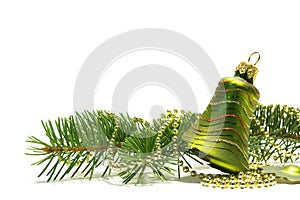 Christmas tree and bell on white