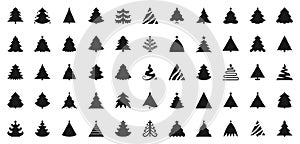 Christmas Tree black flat glyph icons vector set