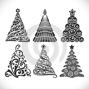 Christmas tree black shapes set