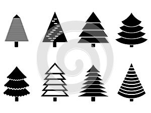 Christmas tree black silhouette collection. Vector black white