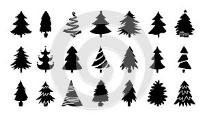 Christmas tree black silhouette collection vector