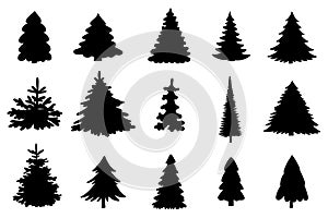 Christmas tree black silhouette drawing outline set vector illustration
