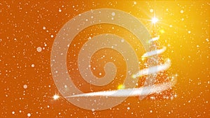 Christmas tree, blizzard, stars, snow,  sky, night, explosion,  golden background for New Year project.