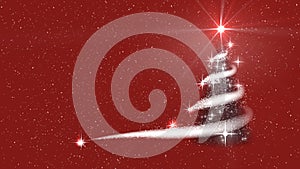 Christmas tree, blizzard, stars, snow,  sky, night, explosion,  red background for New Year project.