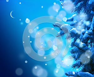 Christmas tree on blue night sky background