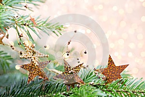 Christmas tree the bokeh background. Christmas greeting card backgrounds