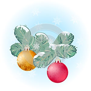 Christmas tree branch and balls