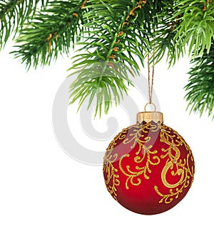 Christmas tree branch with Christmas ball