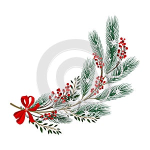 Christmas Tree Branch with Colorful Decorative Elements Vector Illustration