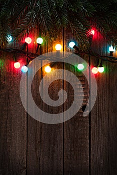 Christmas tree branch and colorful lights