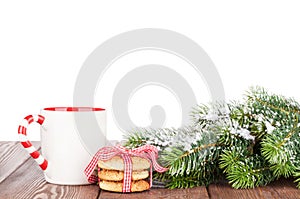 Christmas tree branch, cookies and mulled wine cup