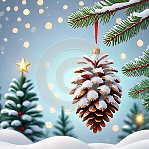 Christmas tree branch decoration winter snow pine cone star jesus