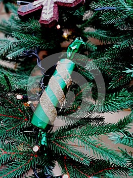 Christmas tree branch with toys