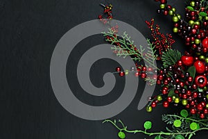 Christmas tree branches and red berries