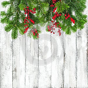 Christmas tree branches red berries decoration Winter holidays b