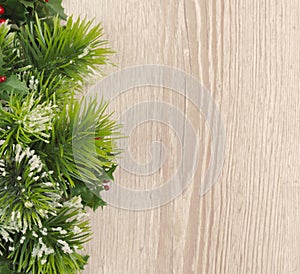 Fir branches. Christmas or new year decorations background, tree branches. Flat lay.Top view, copy space