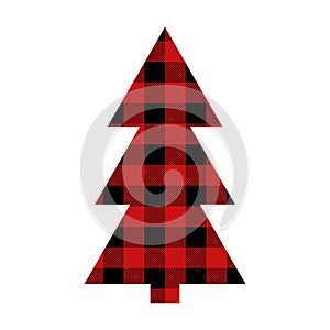 Christmas tree with Buffalo plaid ornament in red and black.