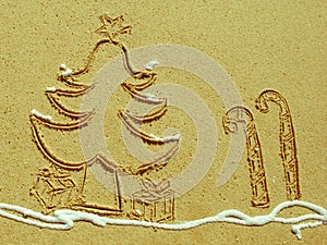 Christmas Tree and Candy Stick drawing in sand