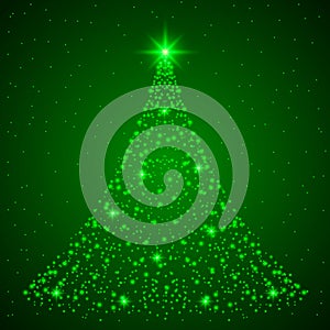 Christmas tree card background. Green Christmas tree as symbol of Happy New Year, Merry Christmas holiday celebration