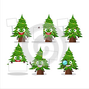 Christmas tree cartoon character bring information board