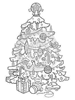 Christmas tree cartoon coloring book vector