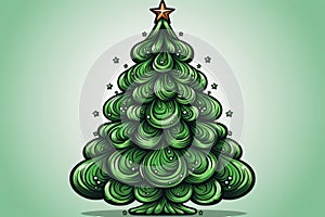 Christmas tree in cartoon style for a children\'s card, banner for a matinee