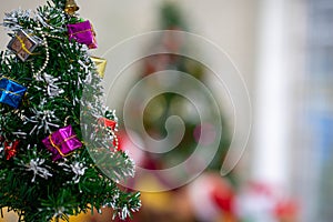 Christmas tree and Caucasian woman celebrating holiday festival traditonal with Christmas tree and gift box with friend