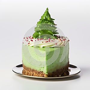 Christmas Tree Cheesecake With Green Frosting And Sprinkles