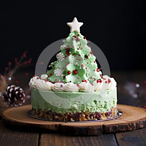 Christmas Tree Cheesecake With Green Frosting And Sprinkles