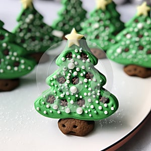 Christmas Tree Chocolate Chip Cookies With Green Frosting