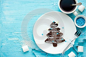 Christmas tree chocolate pancakes for kids