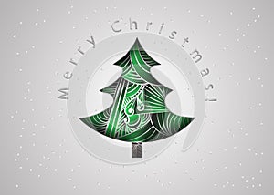 Christmas tree. Christmas card in zen tangle style. Merry Christmas invitation card. Paper cut