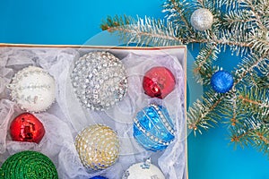 Christmas tree, Christmas decorations in a box