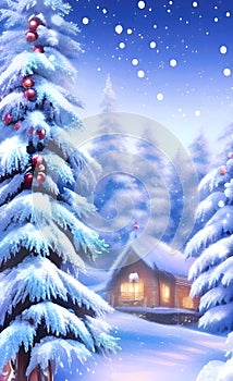 Christmas tree and Christmas decorations.winter landscape