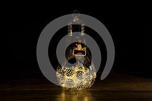 Christmas tree with Christmas lights in glass light bulb